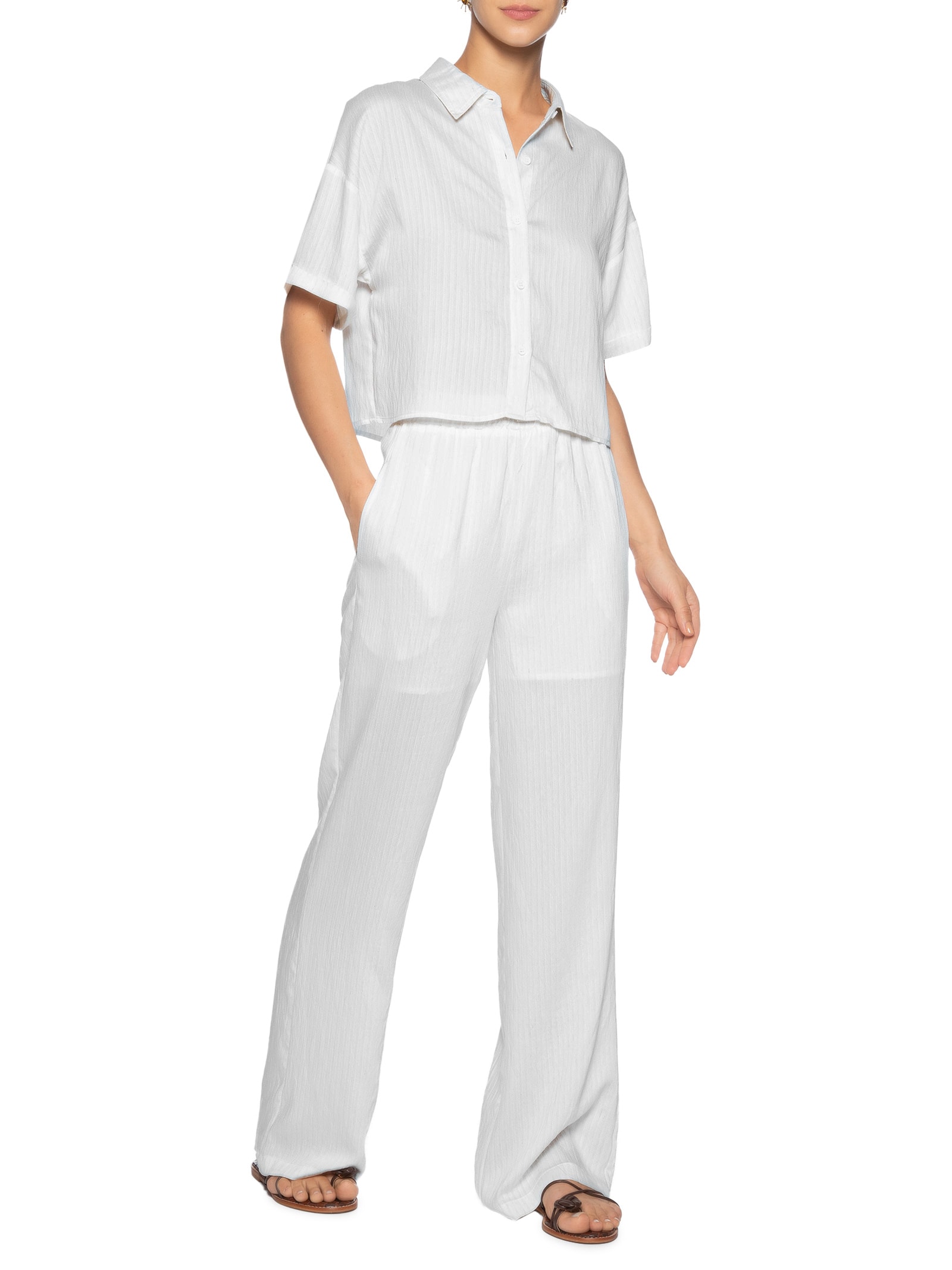 Camisa Feminina Manga Curta Branco Basiq