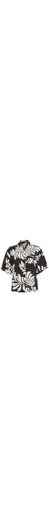 Camisa Feminina Manga Curta Com Gola Estampa Night Flowers - Preto