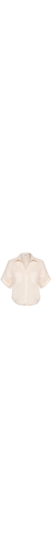Camisa Feminina Manga Curta Com Martingale - Bege