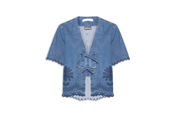 Camisa Feminina Manga Curta Jeans - Azul