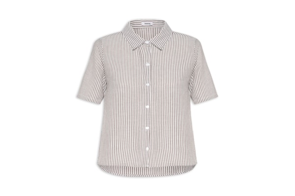 Camisa Feminina Manga Curta Listras - Marrom