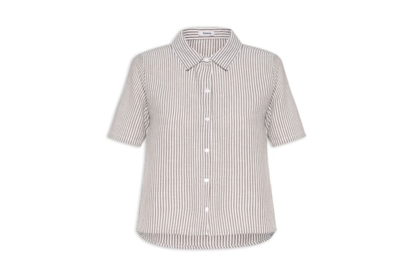 Camisa Feminina Manga Curta Listras - Marrom