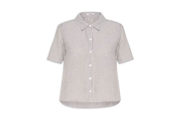 Camisa Feminina Manga Curta Listras - Marrom