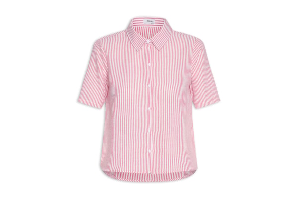 Camisa Feminina Manga Curta Listras - Rosa