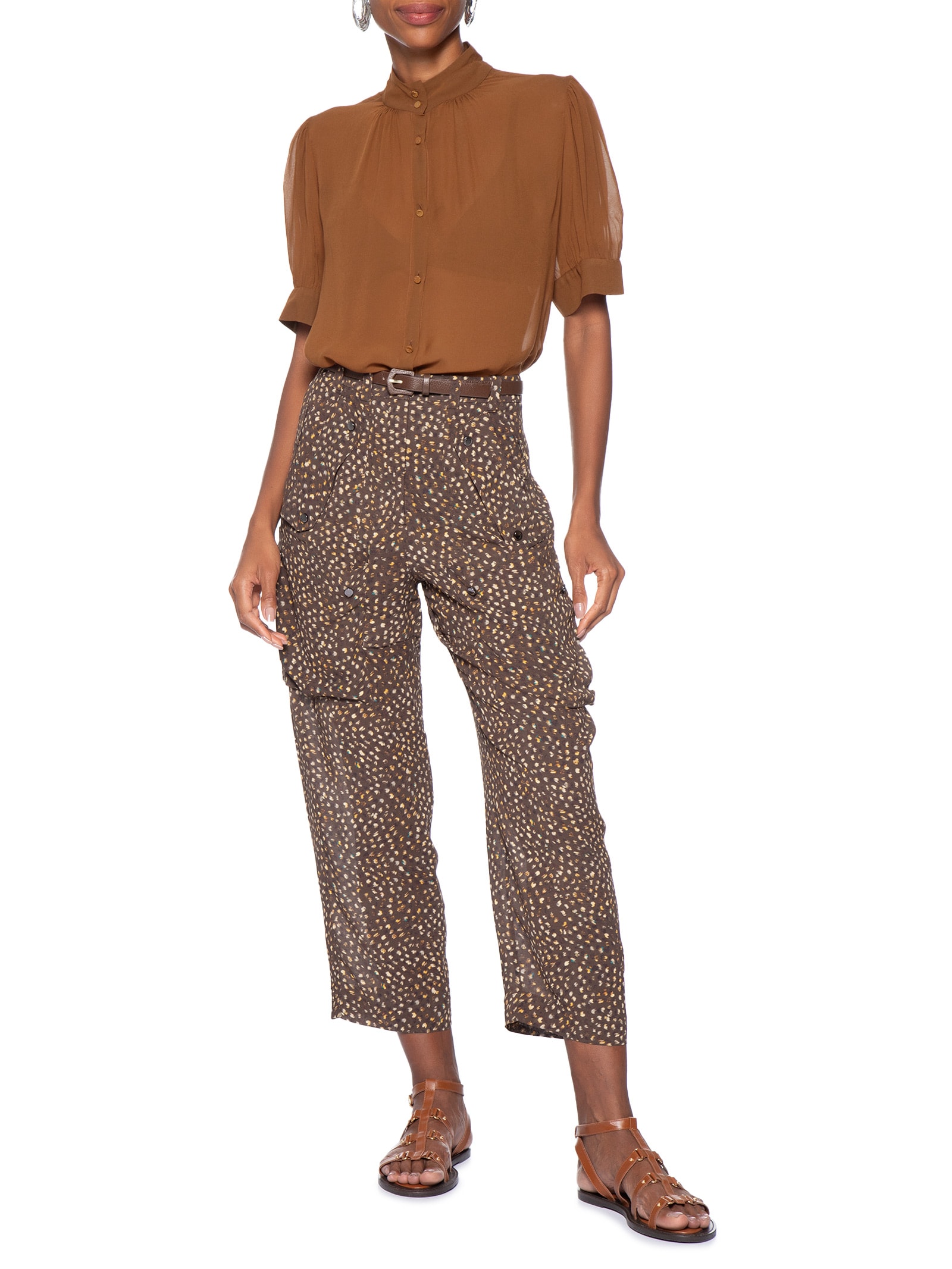Camisa Feminina Manga Curta Marrom Animale