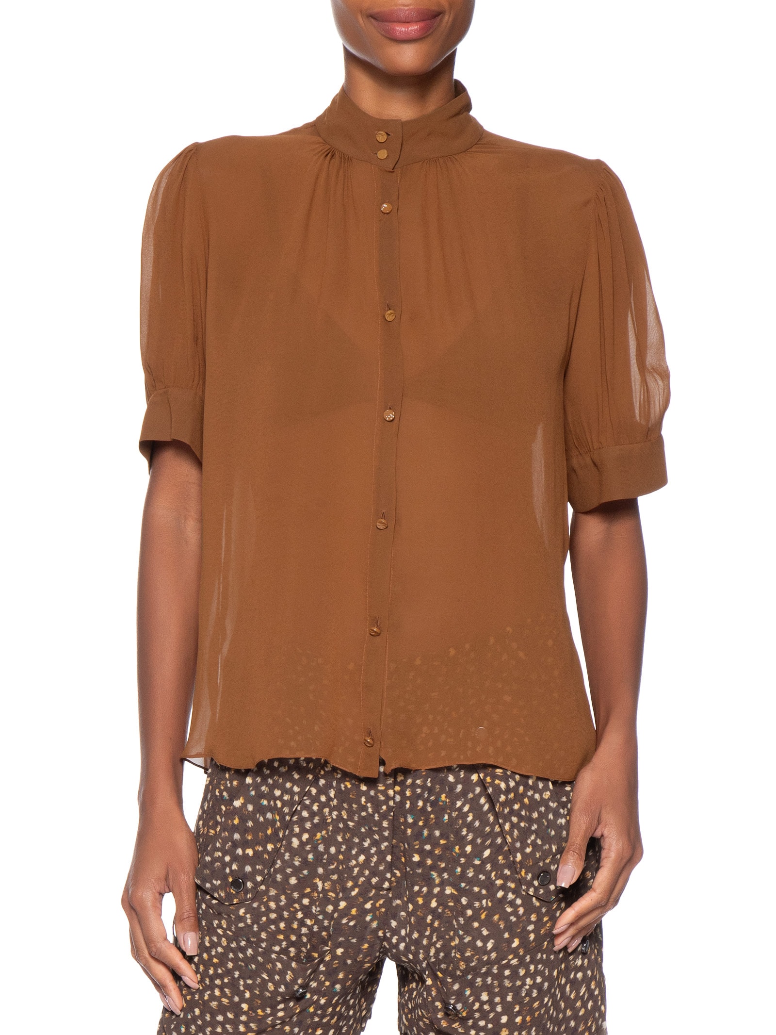 Camisa Feminina Manga Curta Marrom Animale