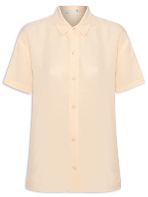 Camisa Feminina Manga Curta Reta Em Linho Misto – Amarelo