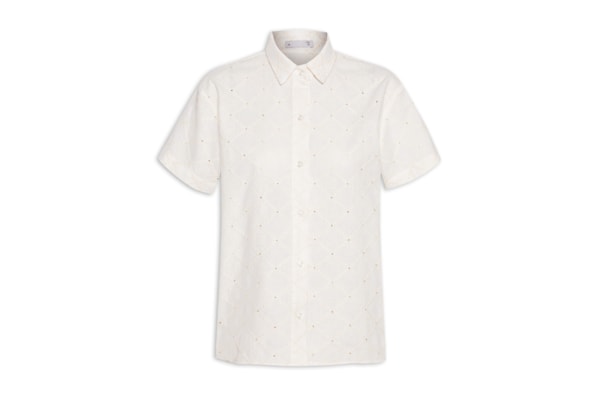 Camisa Feminina Manga Curta Reta Em Linho Misto Bordado - Off White