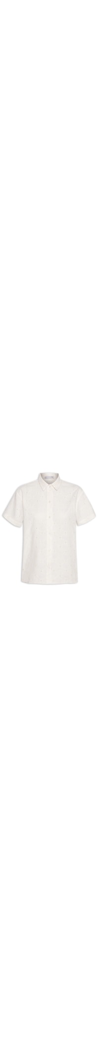 Camisa Feminina Manga Curta Reta Em Linho Misto Bordado - Off White