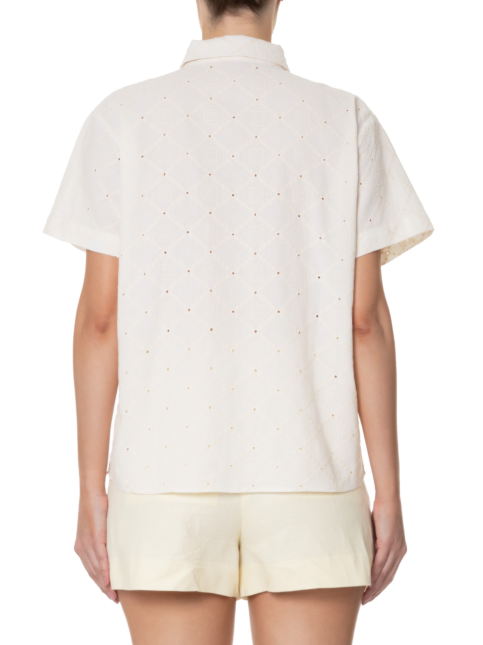 Camisa Feminina Manga Curta Reta Em Linho Misto Bordado Off White '2Essential