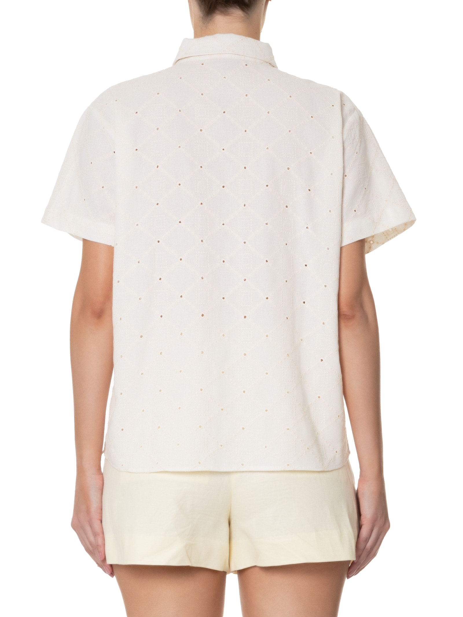 Camisa Feminina Manga Curta Reta Em Linho Misto Bordado Off White '2Essential