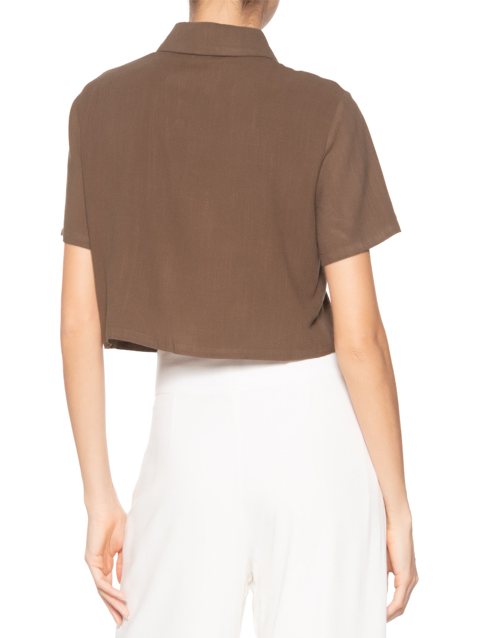 Camisa Feminina Manga Curta Texturizada Marrom Basiq