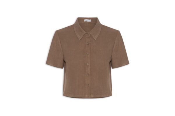 Camisa Feminina Manga Curta Texturizada - Marrom