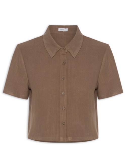 Camisa Feminina Manga Curta Texturizada – Marrom