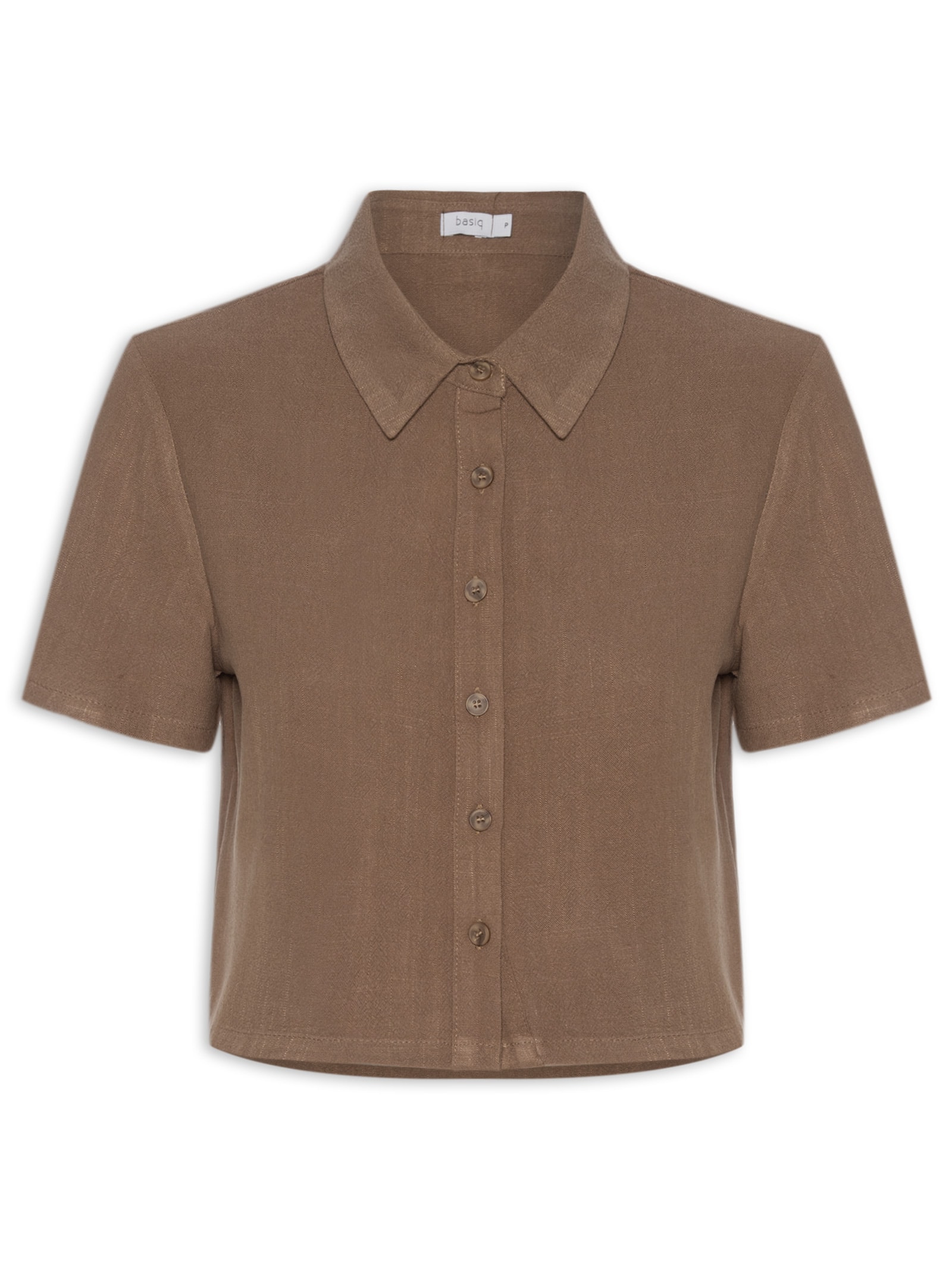 Camisa Feminina Manga Curta Texturizada Marrom Basiq