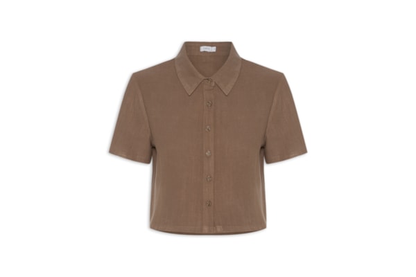 Camisa Feminina Manga Curta Texturizada - Marrom