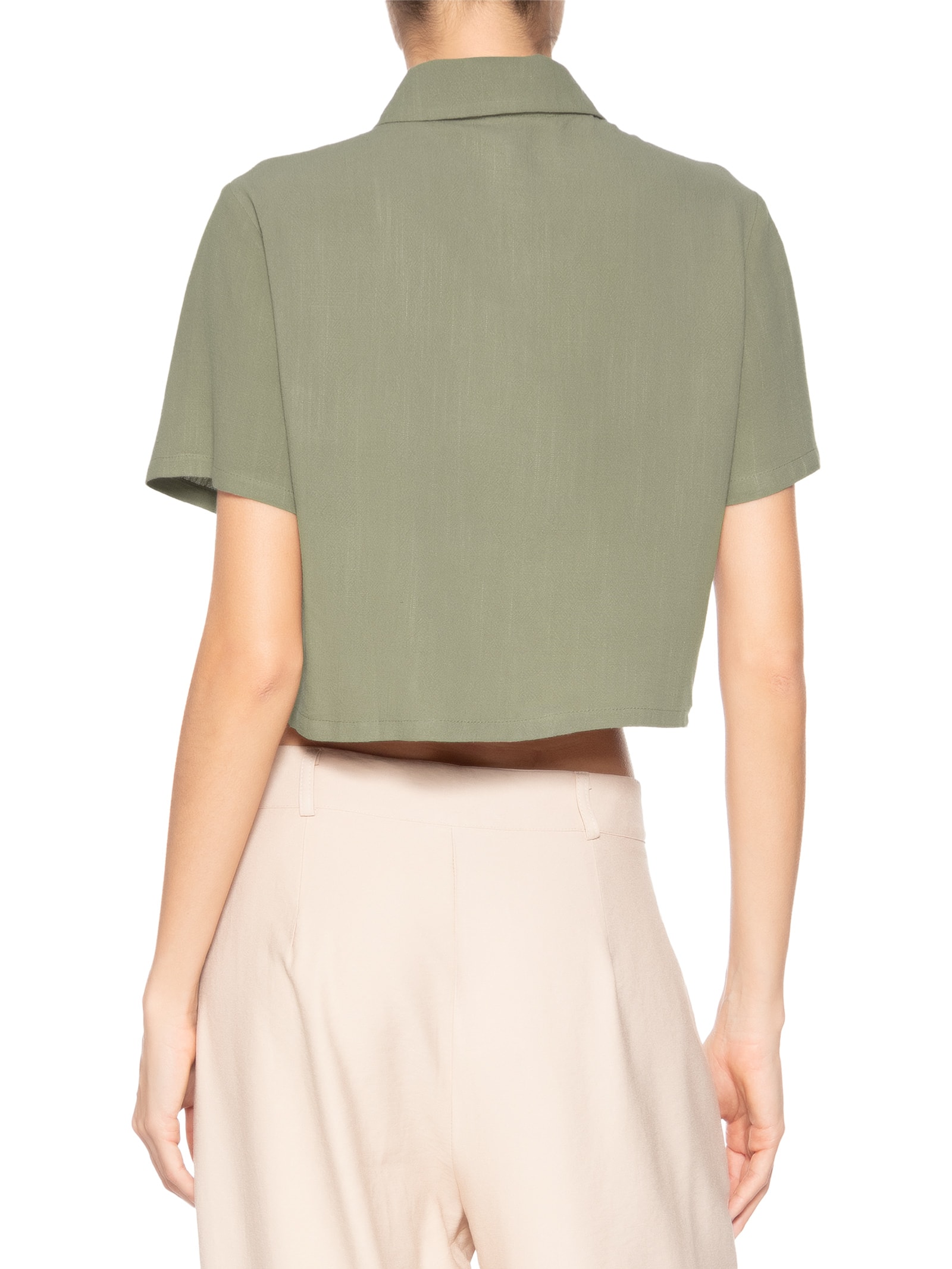 Camisa Feminina Manga Curta Texturizada Verde Basiq