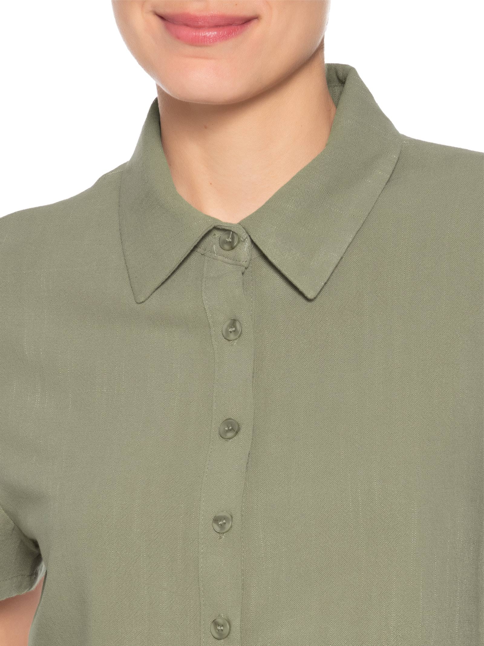 Camisa Feminina Manga Curta Texturizada Verde Basiq
