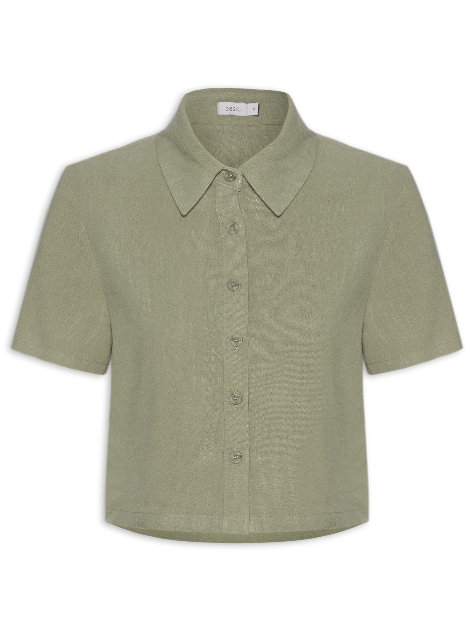 Camisa Feminina Manga Curta Texturizada Verde Basiq