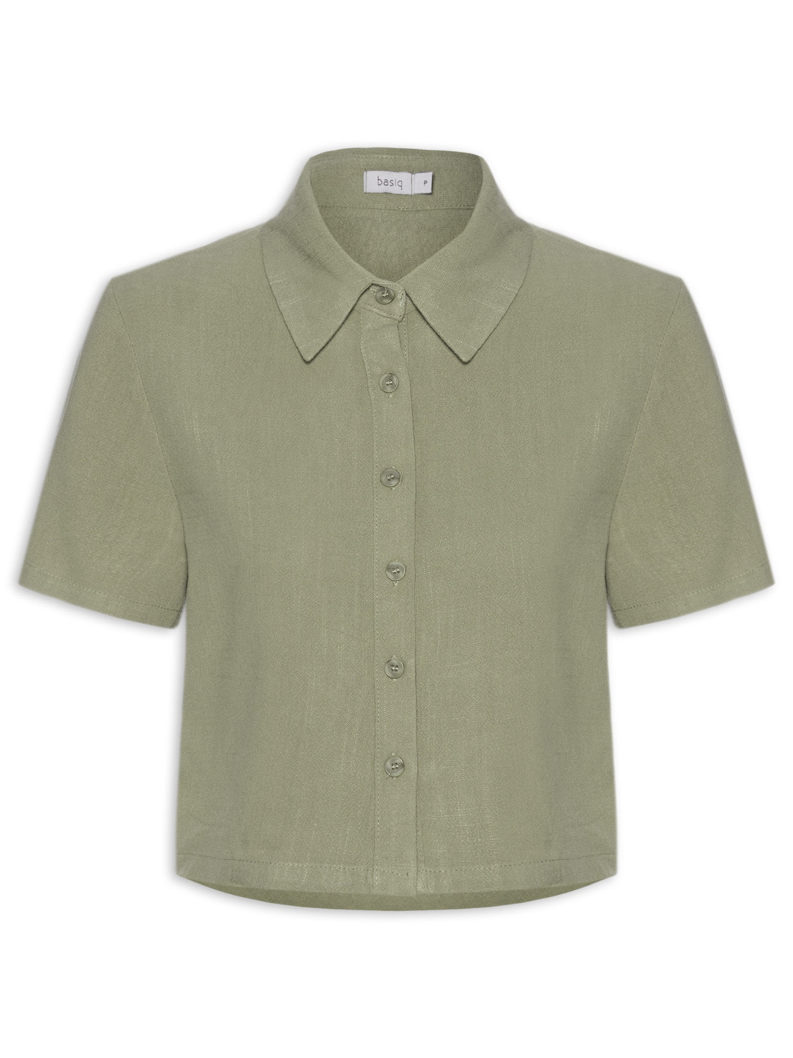 Camisa Feminina Manga Curta Texturizada Verde Basiq