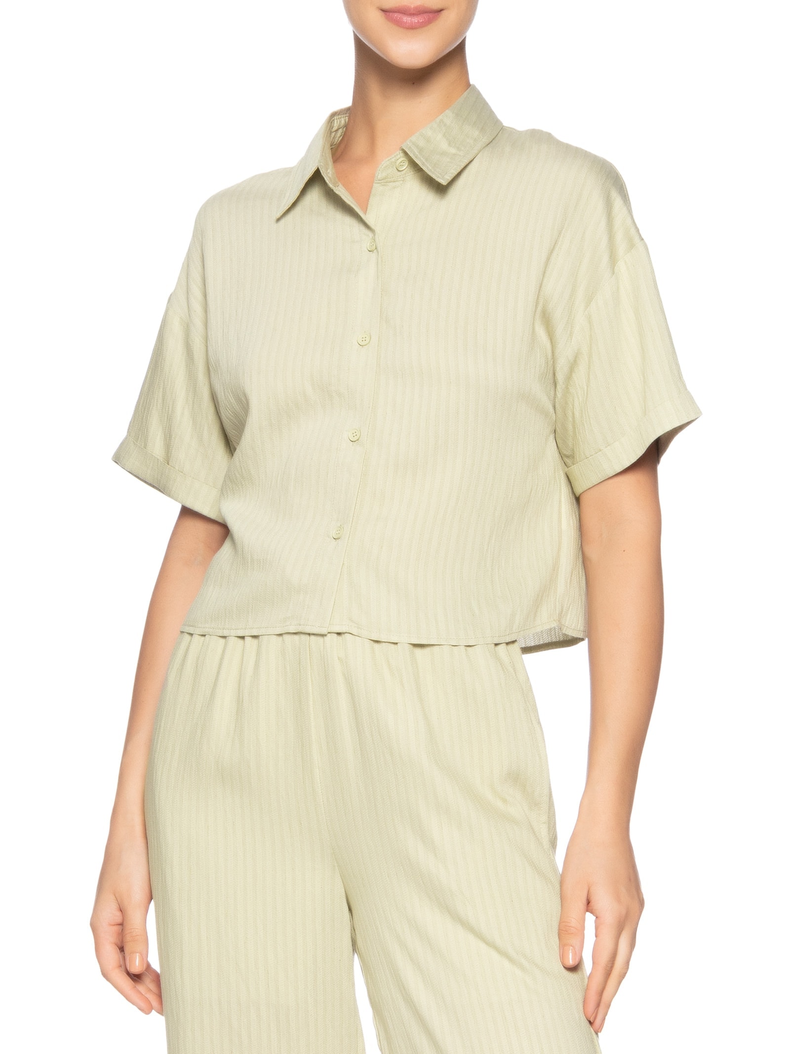 Camisa Feminina Manga Curta Verde Basiq