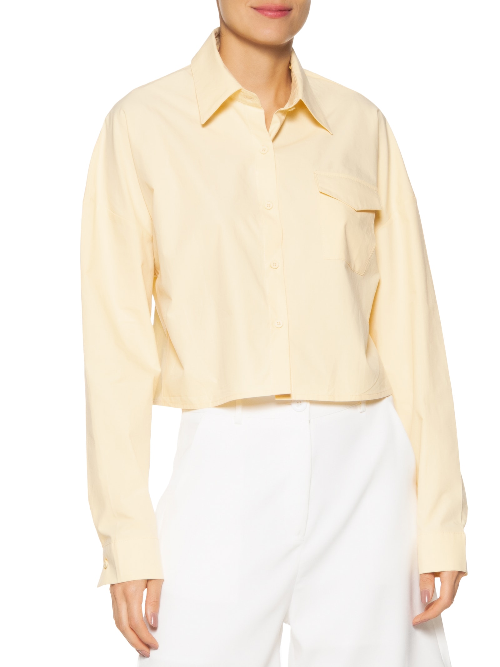 Camisa Feminina Manga Longa Amarelo Basiq