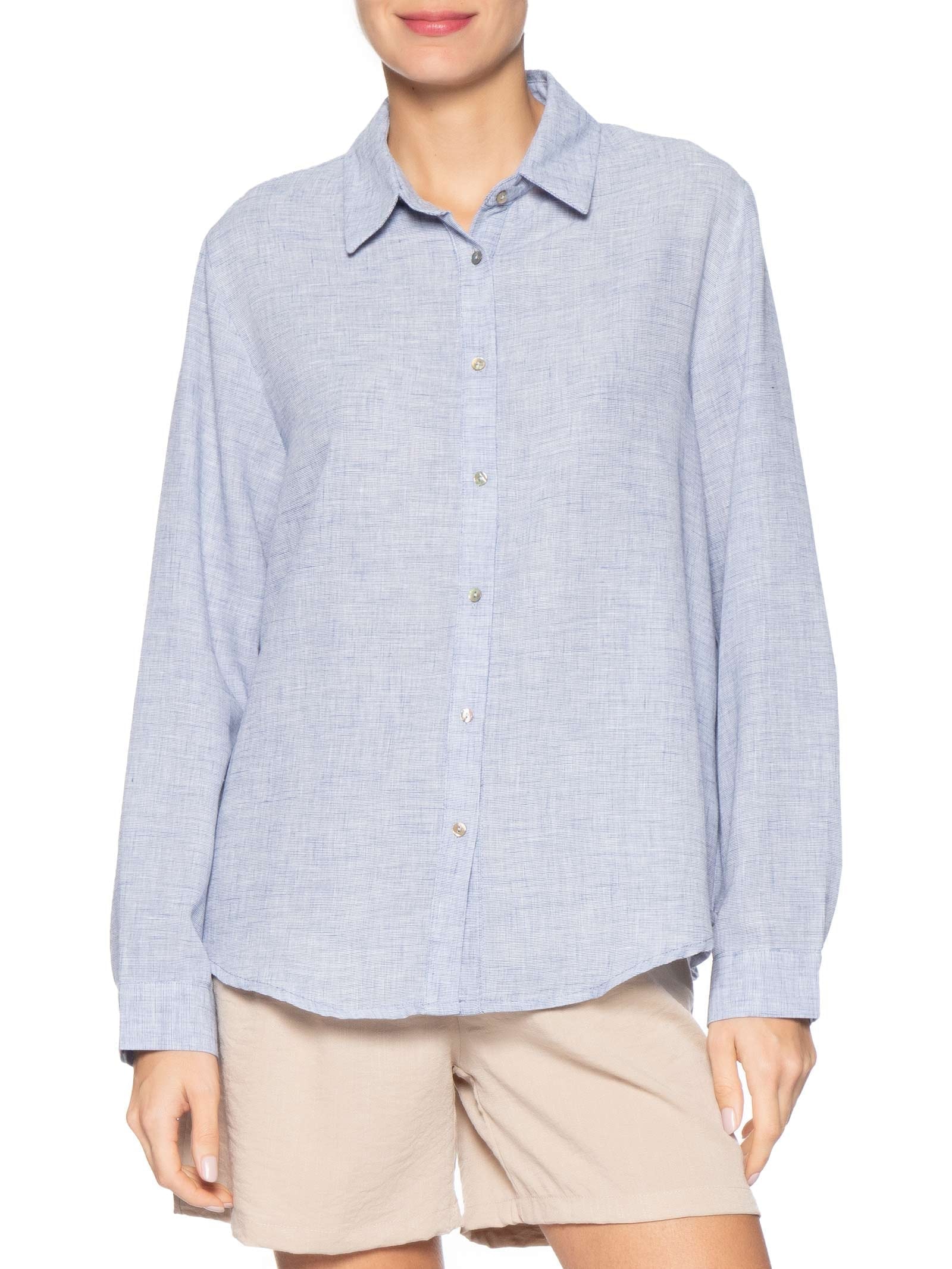Camisa Feminina Manga Longa Azul Basiq