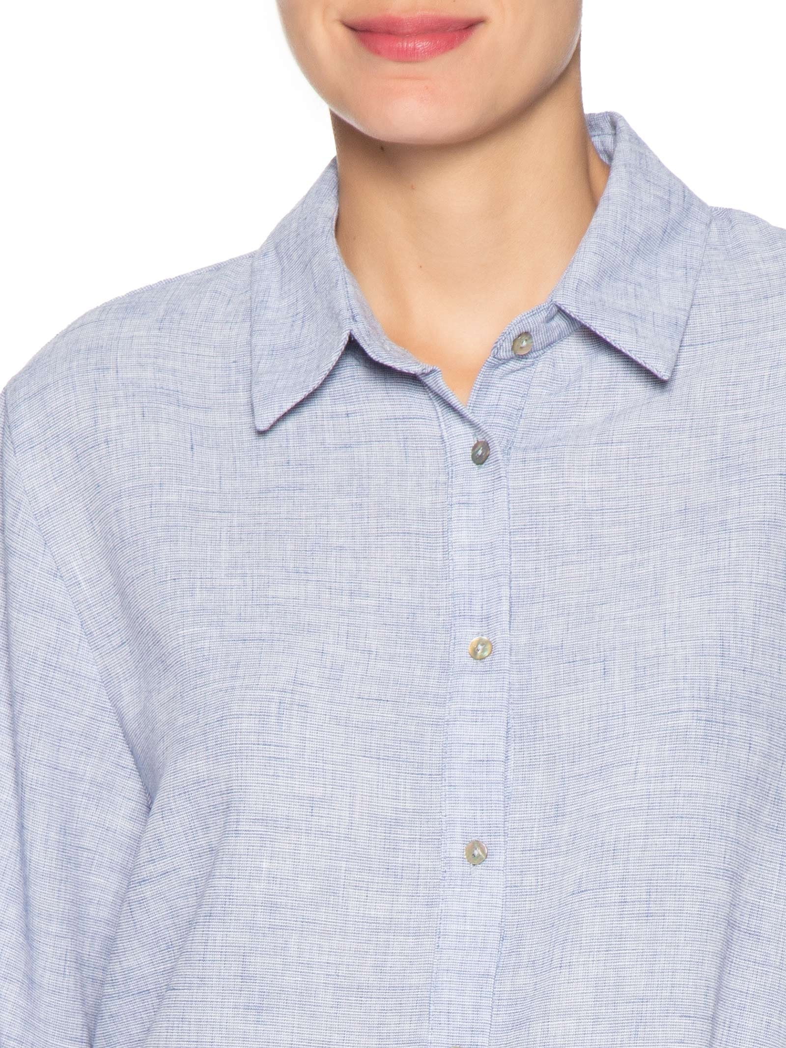 Camisa Feminina Manga Longa Azul Basiq