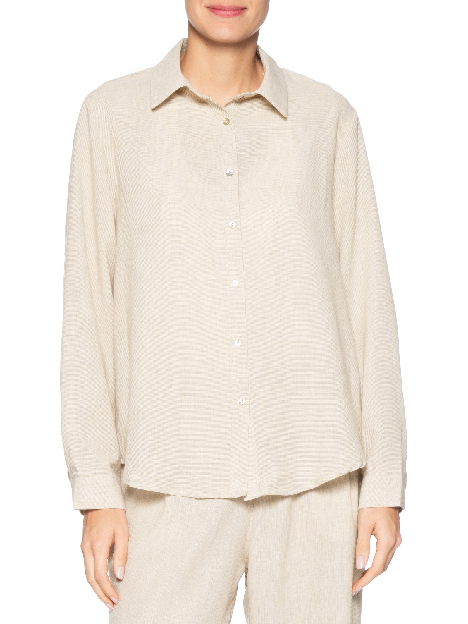 Camisa Feminina Manga Longa Bege Basiq
