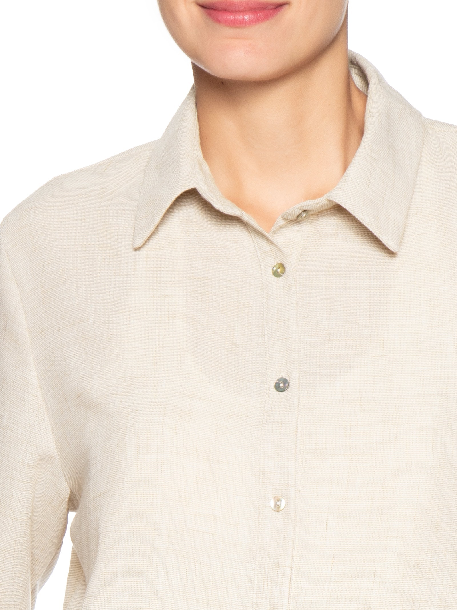 Camisa Feminina Manga Longa Bege Basiq