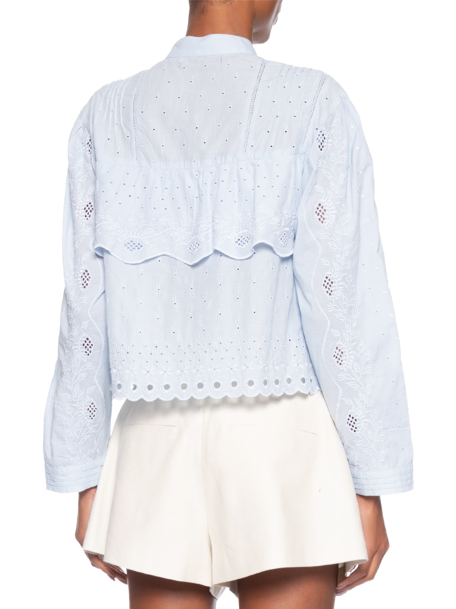 Camisa Feminina Manga Longa Bordado Camadas Color Azul Animale