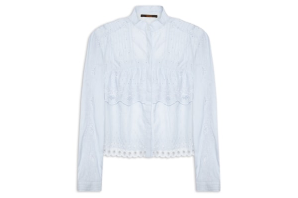Camisa Feminina Manga Longa Bordado Camadas Color – Azul