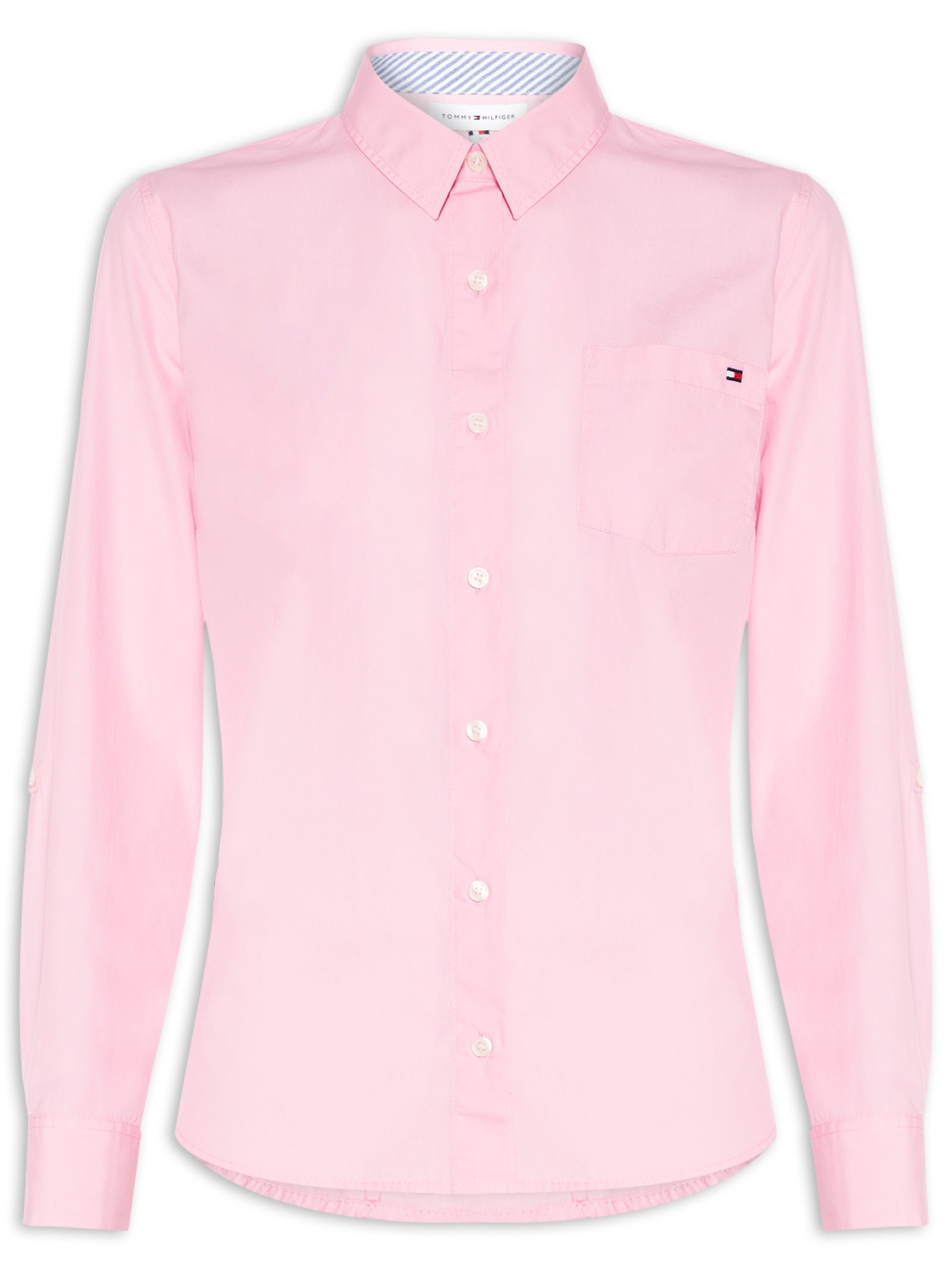 Camisa Feminina Manga Longa Classic Poplin Roll-Tab Ls Rosa Tommy Hilfiger