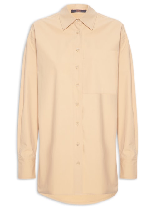 Camisa Feminina Manga Longa Com Bolso Frontal – Bege
