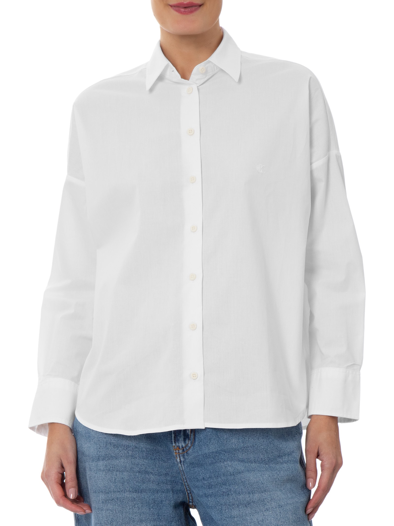 Camisa Feminina Manga Longa Com Bordado CK – Branco Calvin Klein Jeans