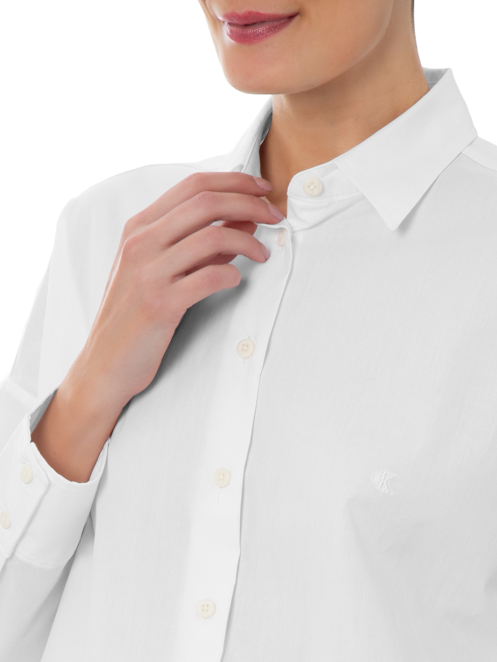 Camisa Feminina Manga Longa Com Bordado CK – Branco Calvin Klein Jeans