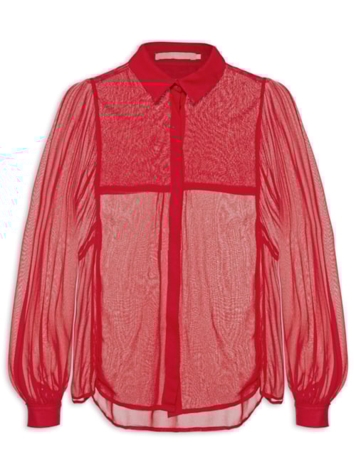 Camisa Feminina Manga Longa Com Transparência – Vermelho