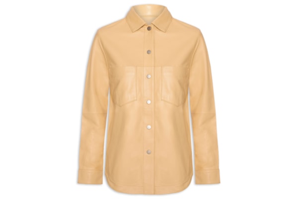 Camisa Feminina Manga Longa Couro - Bege