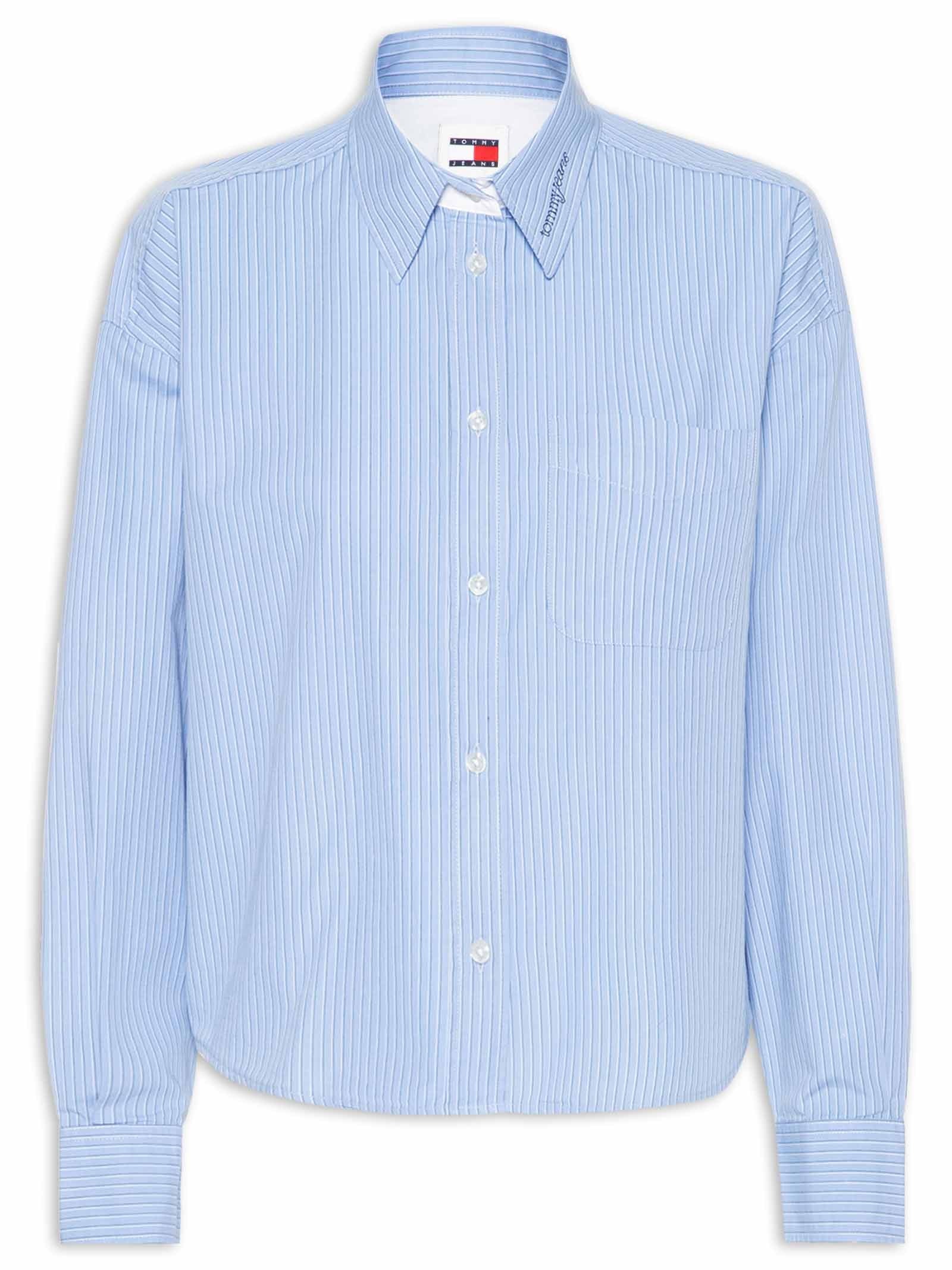 Camisa Feminina Manga Longa Crop Oxford Azul Tommy Jeans