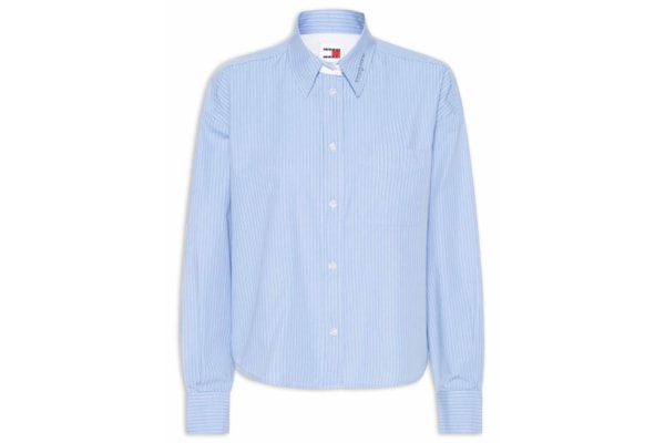 Camisa Feminina Manga Longa Crop Oxford - Azul