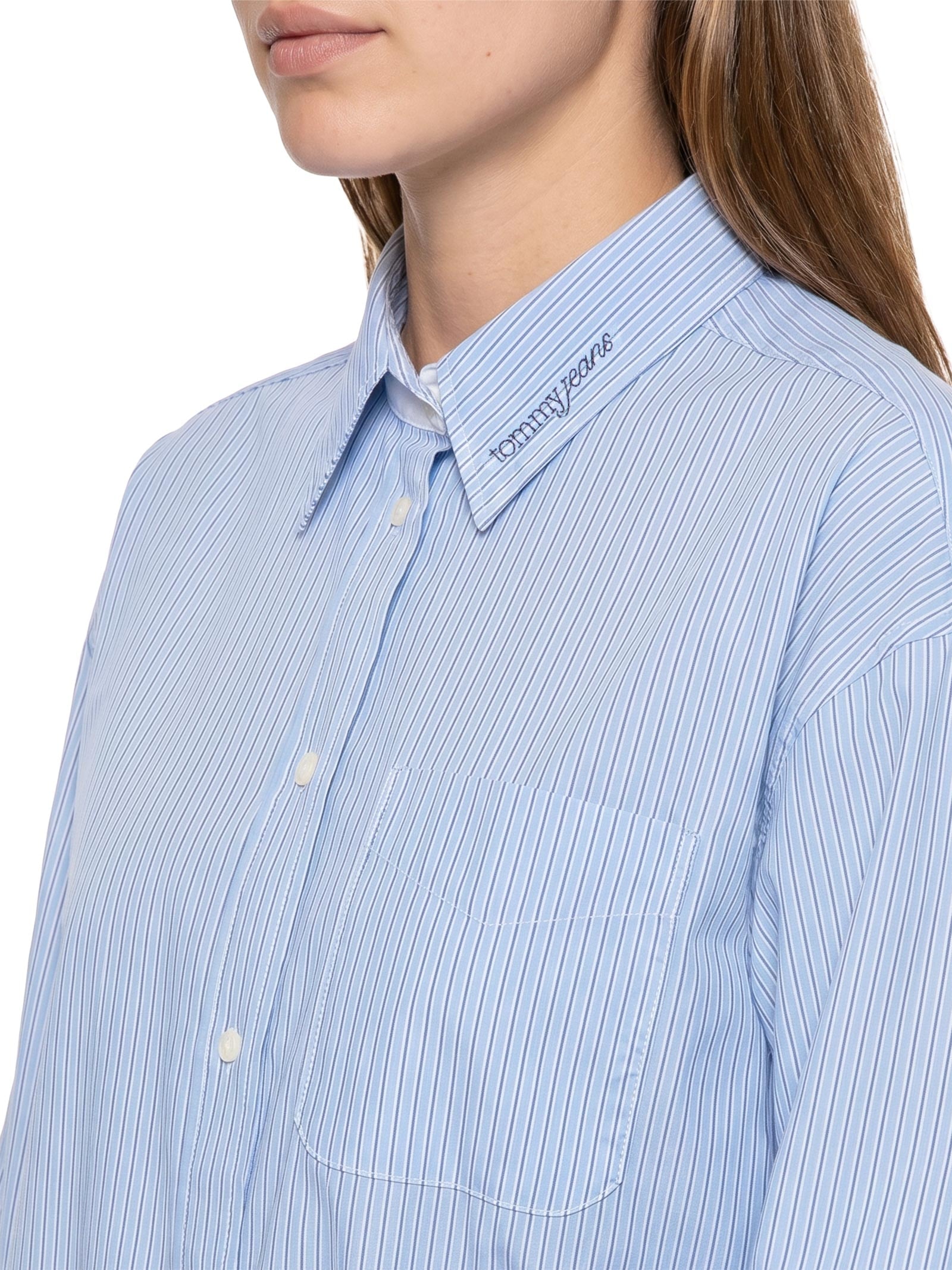 Camisa Feminina Manga Longa Crop Oxford Azul Tommy Jeans