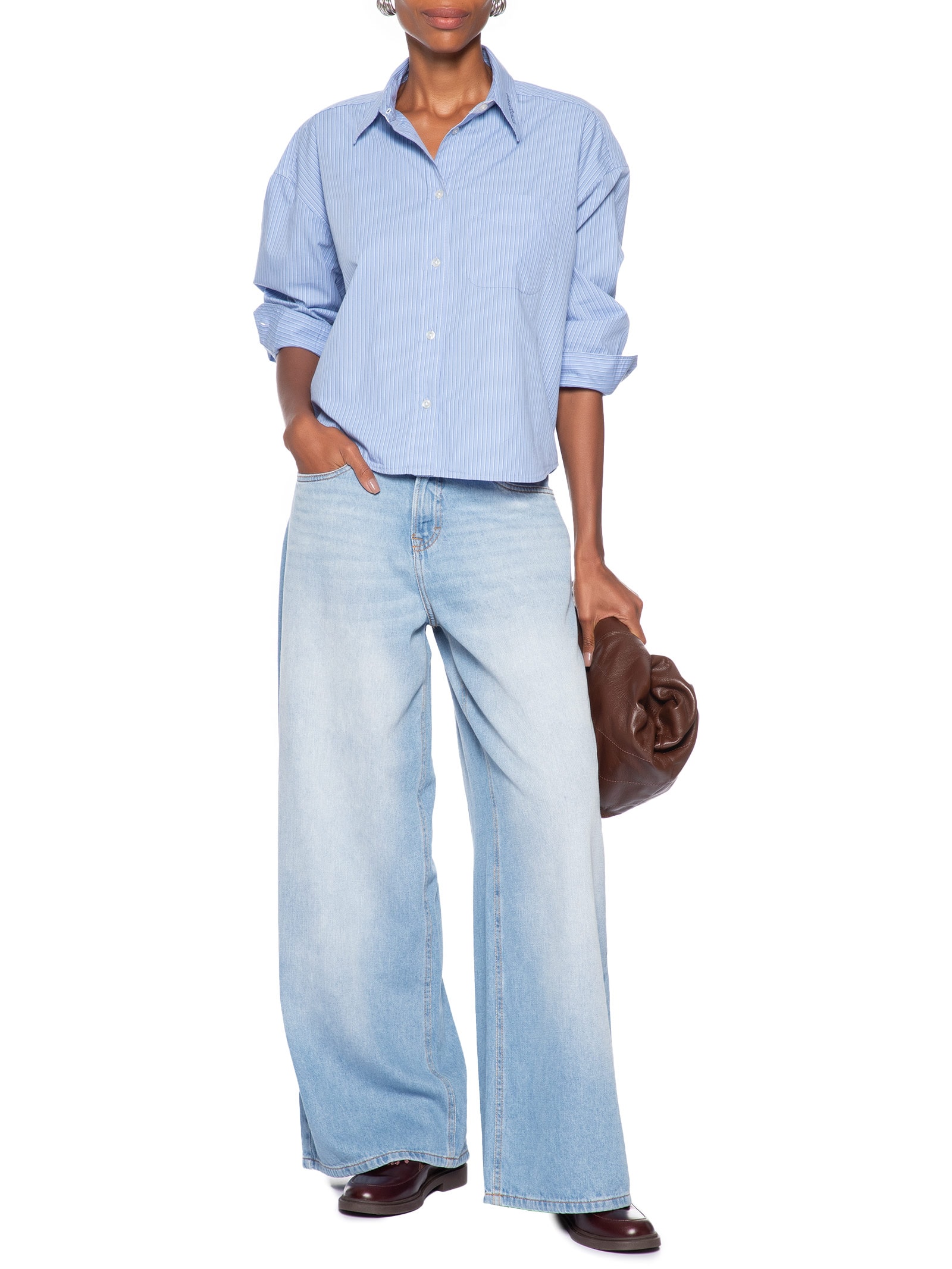 Camisa Feminina Manga Longa Crop Oxford Azul Tommy Jeans