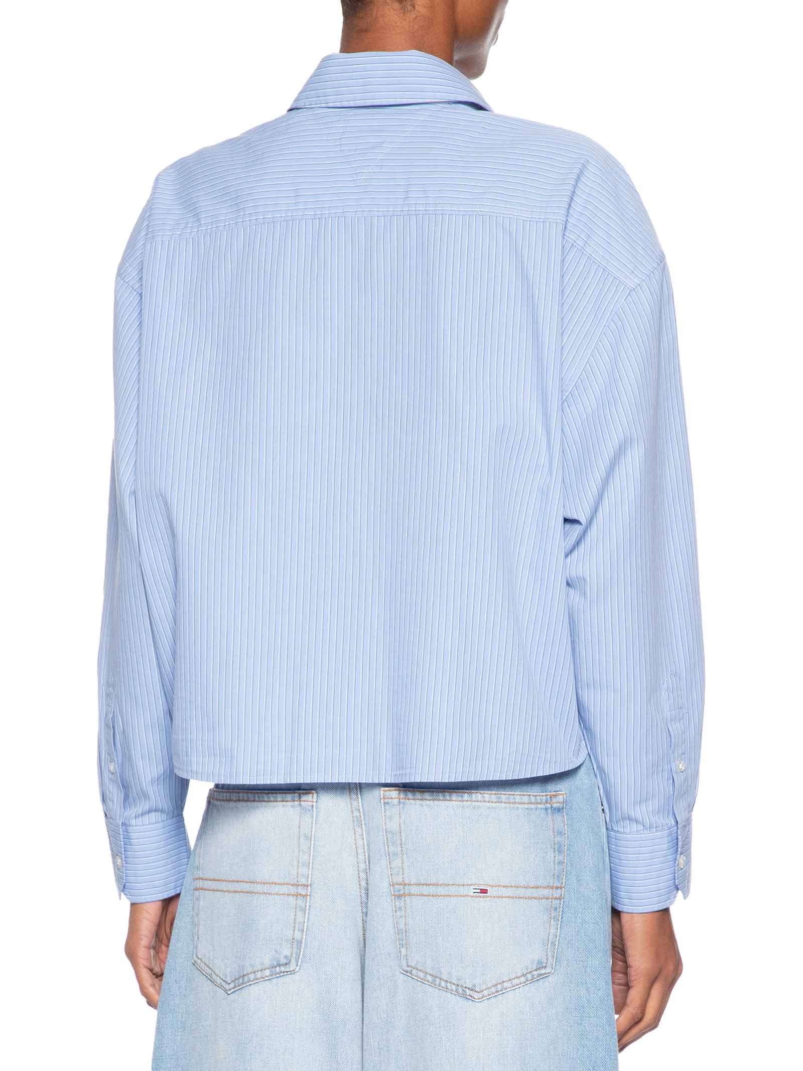 Camisa Feminina Manga Longa Crop Oxford Azul Tommy Jeans