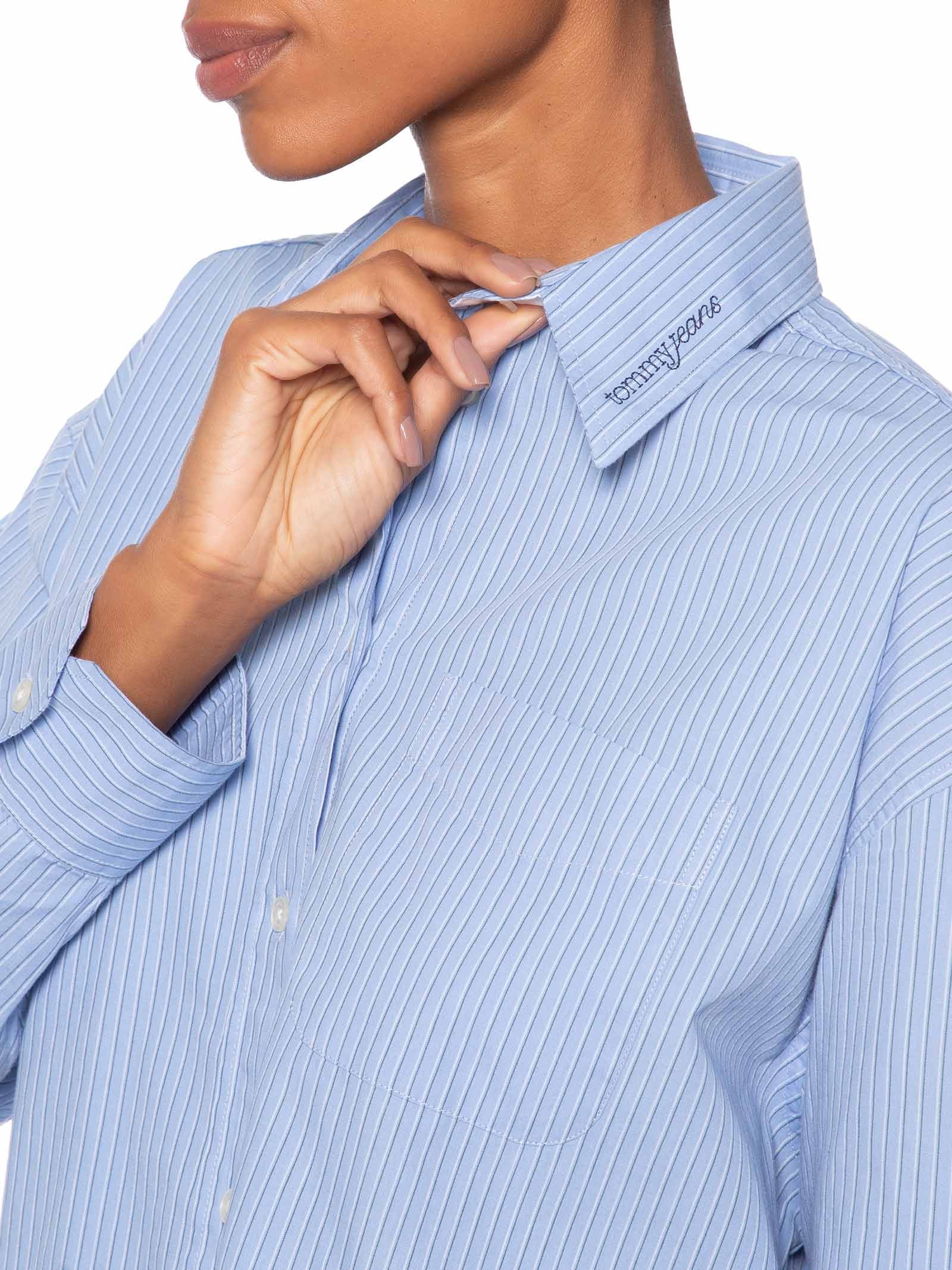 Camisa Feminina Manga Longa Crop Oxford Azul Tommy Jeans