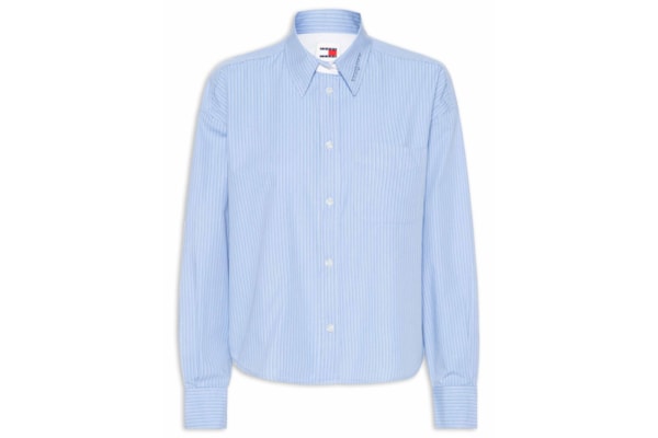Camisa Feminina Manga Longa Crop Oxford - Azul