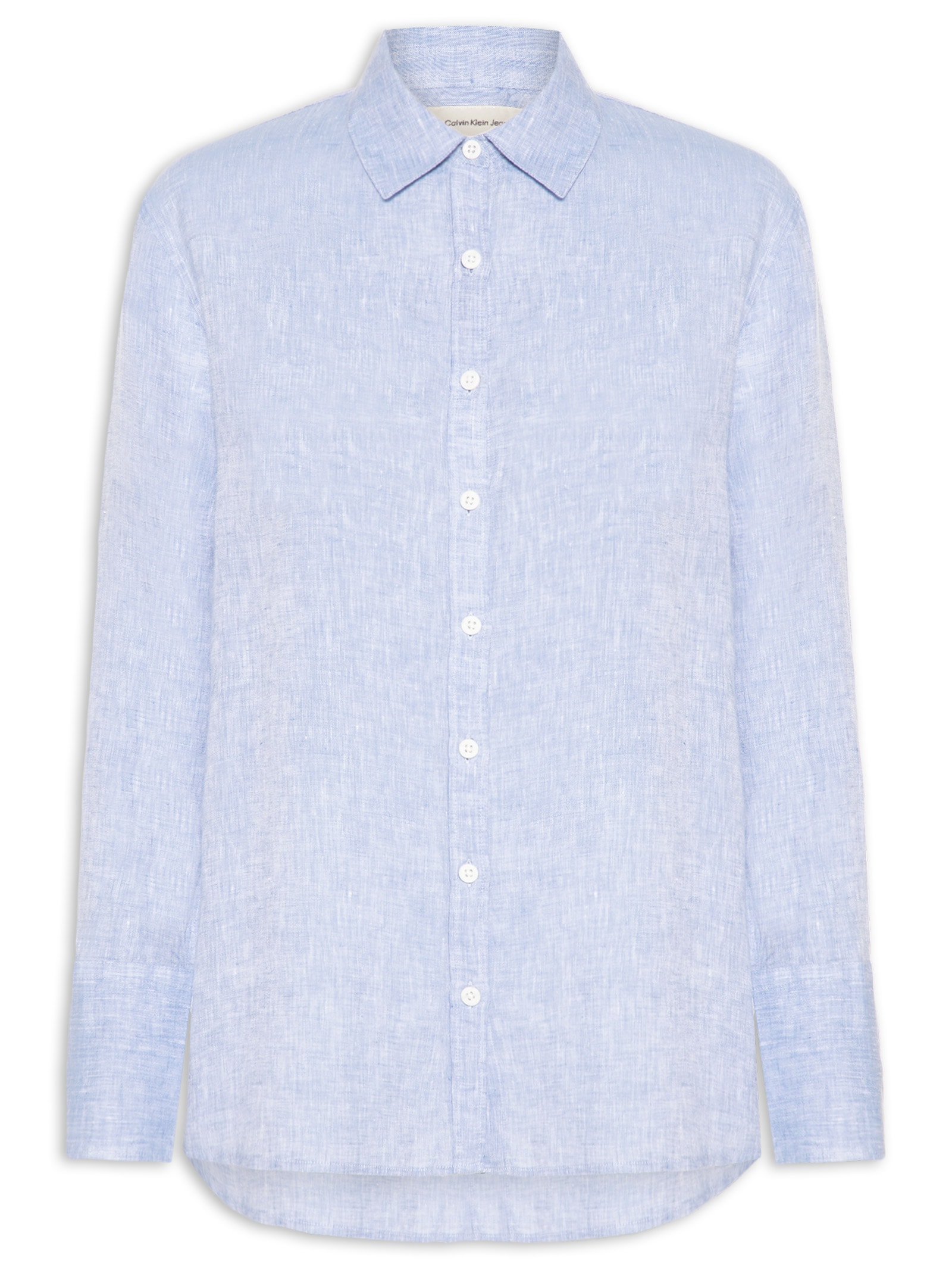 Camisa Feminina Manga Longa De Linho Fio Tinto Azul Calvin Klein Jeans