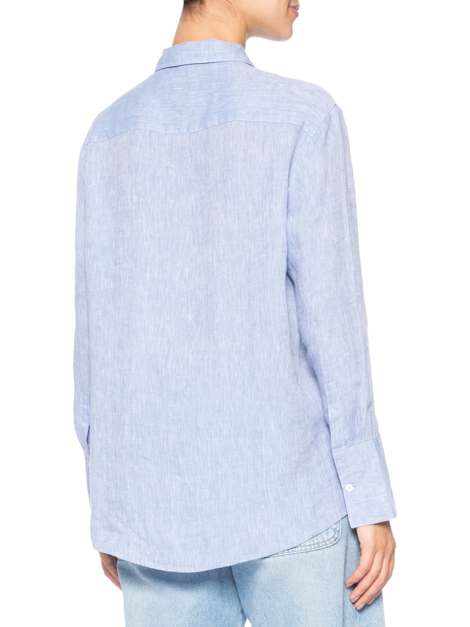 Camisa Feminina Manga Longa De Linho Fio Tinto Azul Calvin Klein Jeans