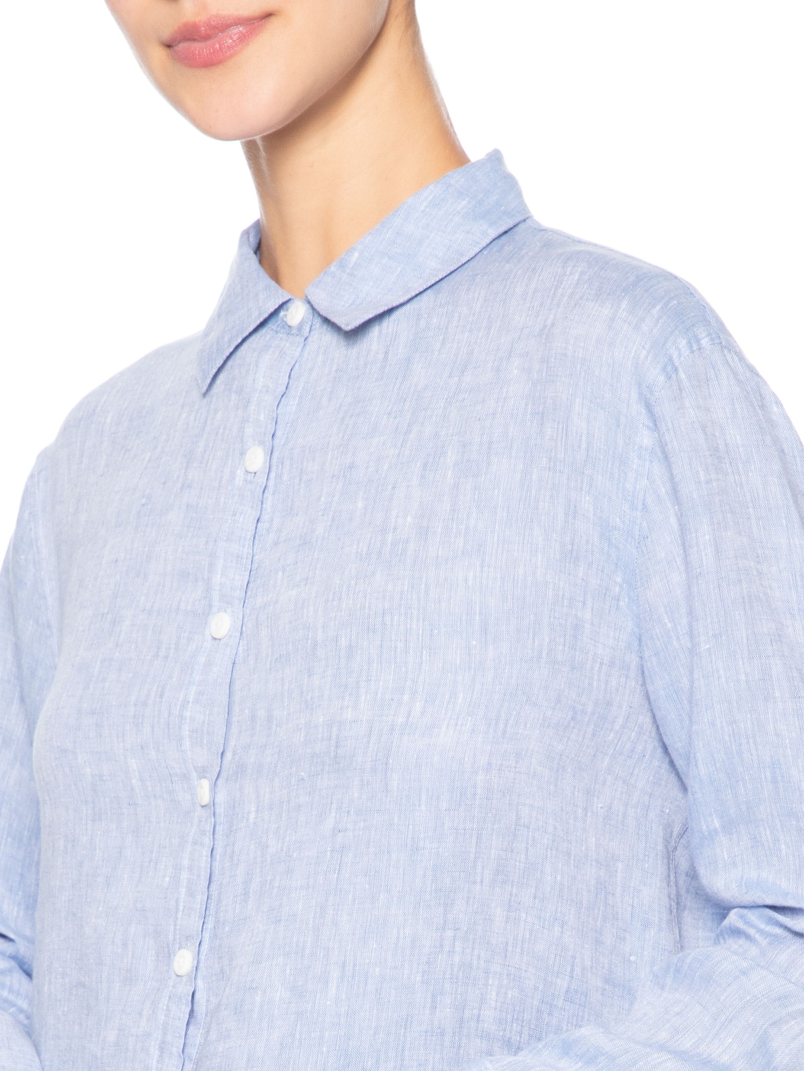Camisa Feminina Manga Longa De Linho Fio Tinto Azul Calvin Klein Jeans