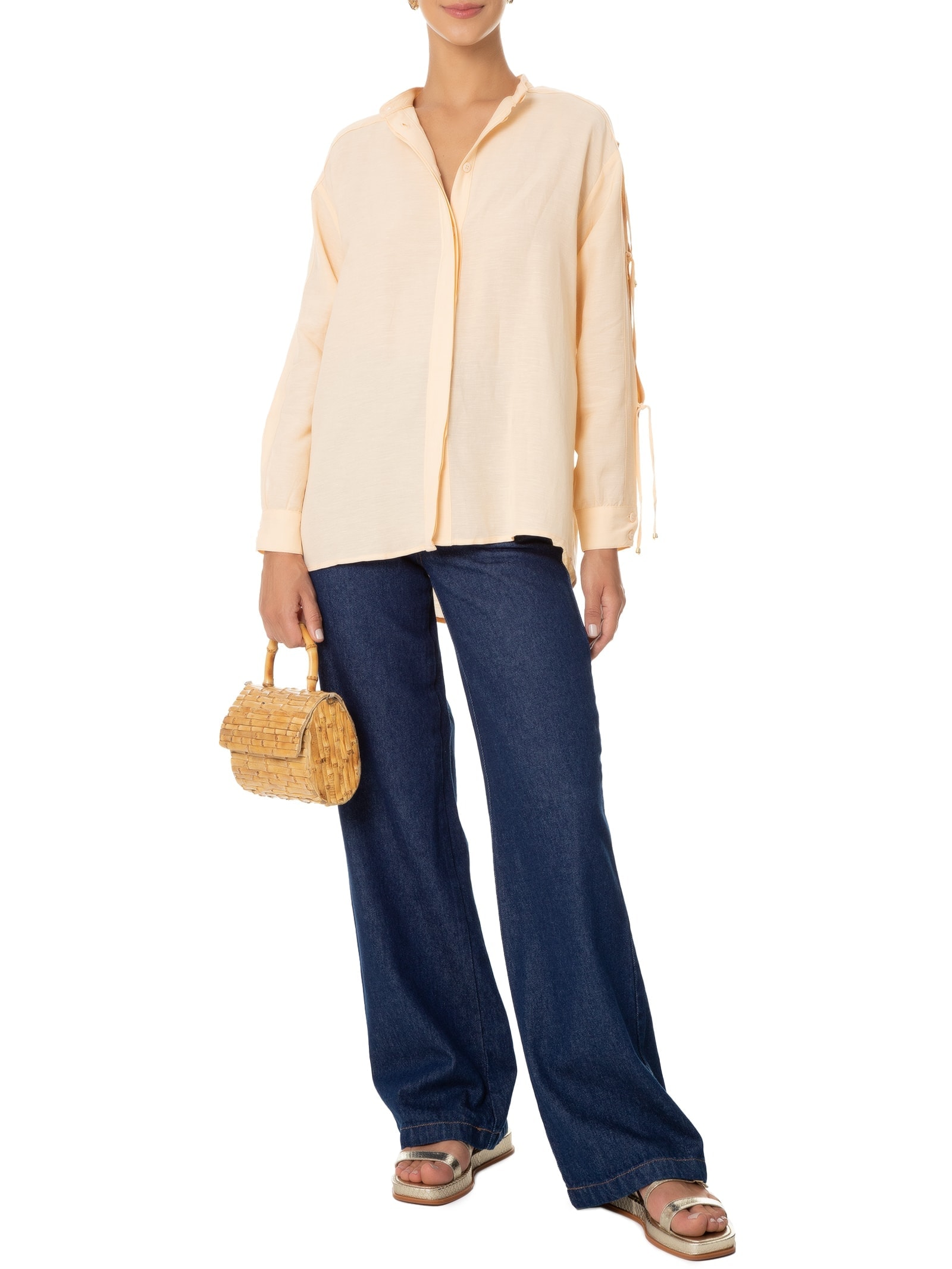 Camisa Feminina Manga Longa Em Linho Amarelo '2Essential