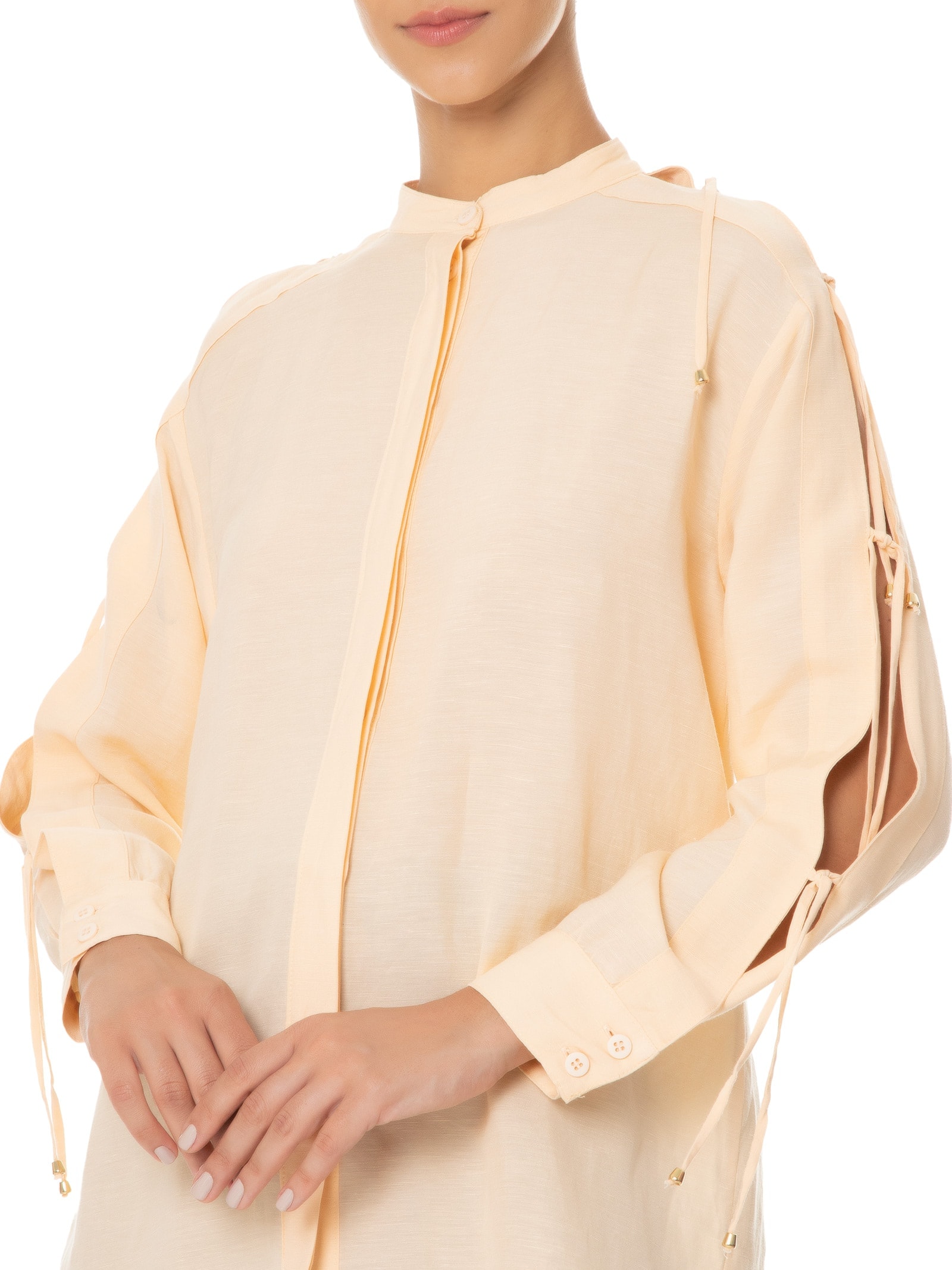 Camisa Feminina Manga Longa Em Linho Laranja '2Essential